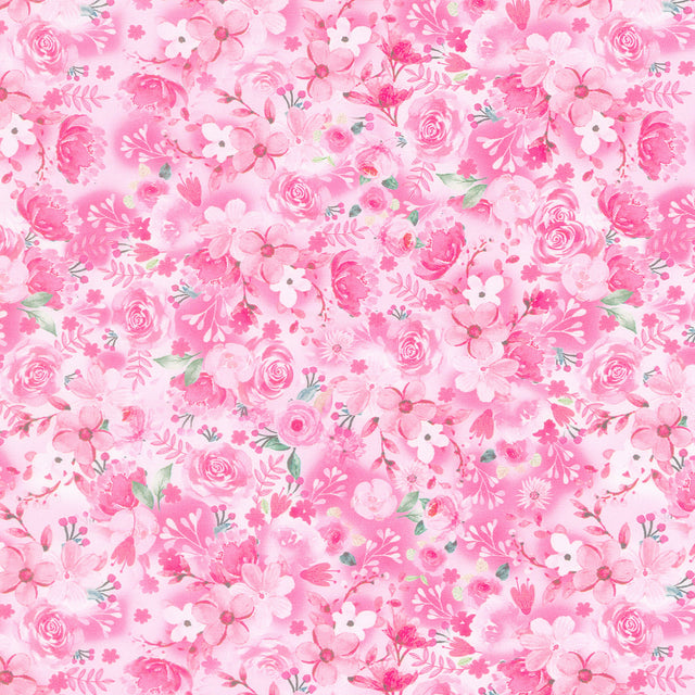 Pink Ribbon - Pink Floral Pink Yardage
